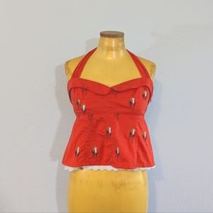 Anthropologie Floreat Orange Cotton Wheat Embroidered Halter Top